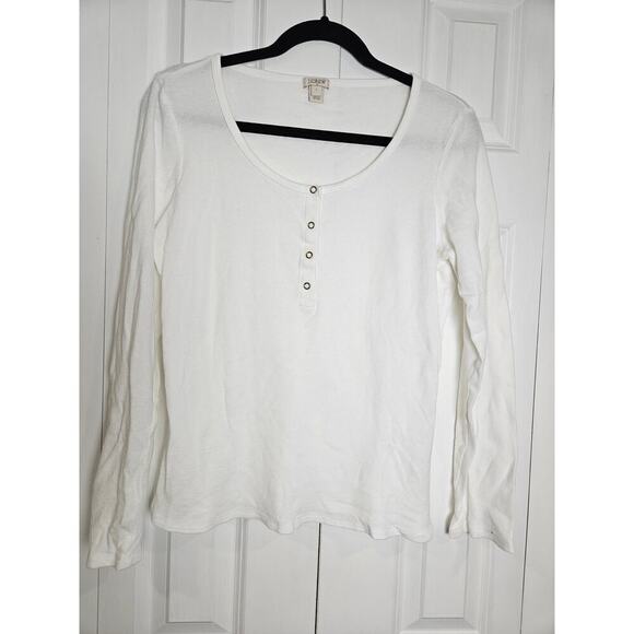 J Crew White Large Thermal Long Sleeve Women's - Picture 1 of 9